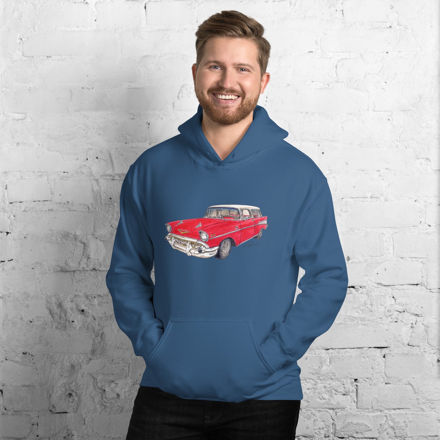 1957 C Belair Nomad Wagon Red-White Unisex Hoodie