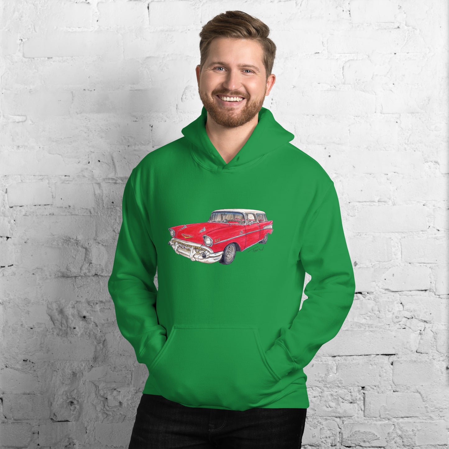 1957 C Belair Nomad Wagon Red-White Unisex Hoodie