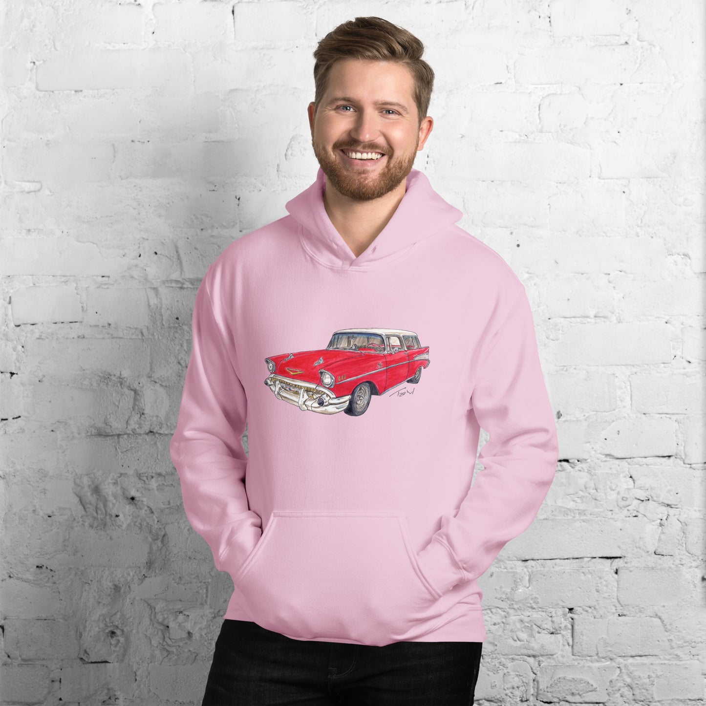 1957 C Belair Nomad Wagon Red-White Unisex Hoodie