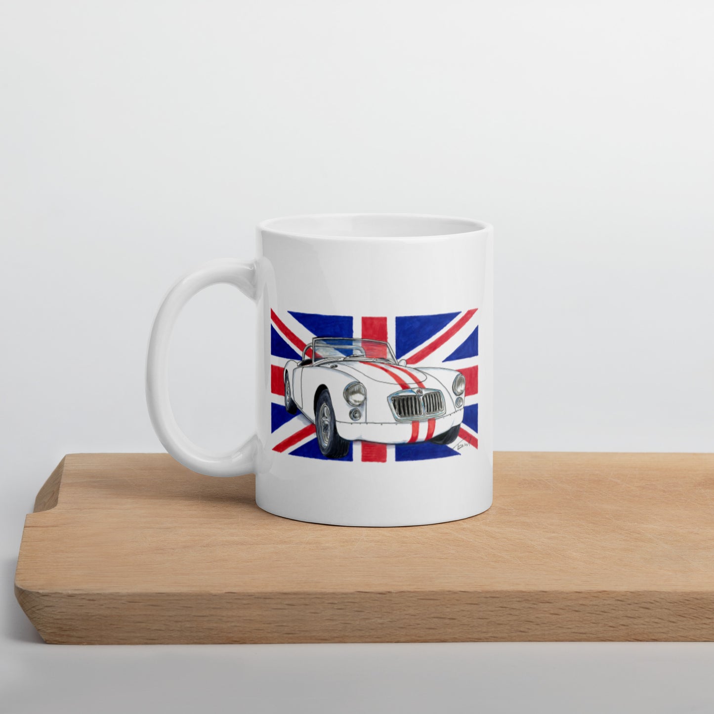 British 1962 MGA Union Jack White glossy mug