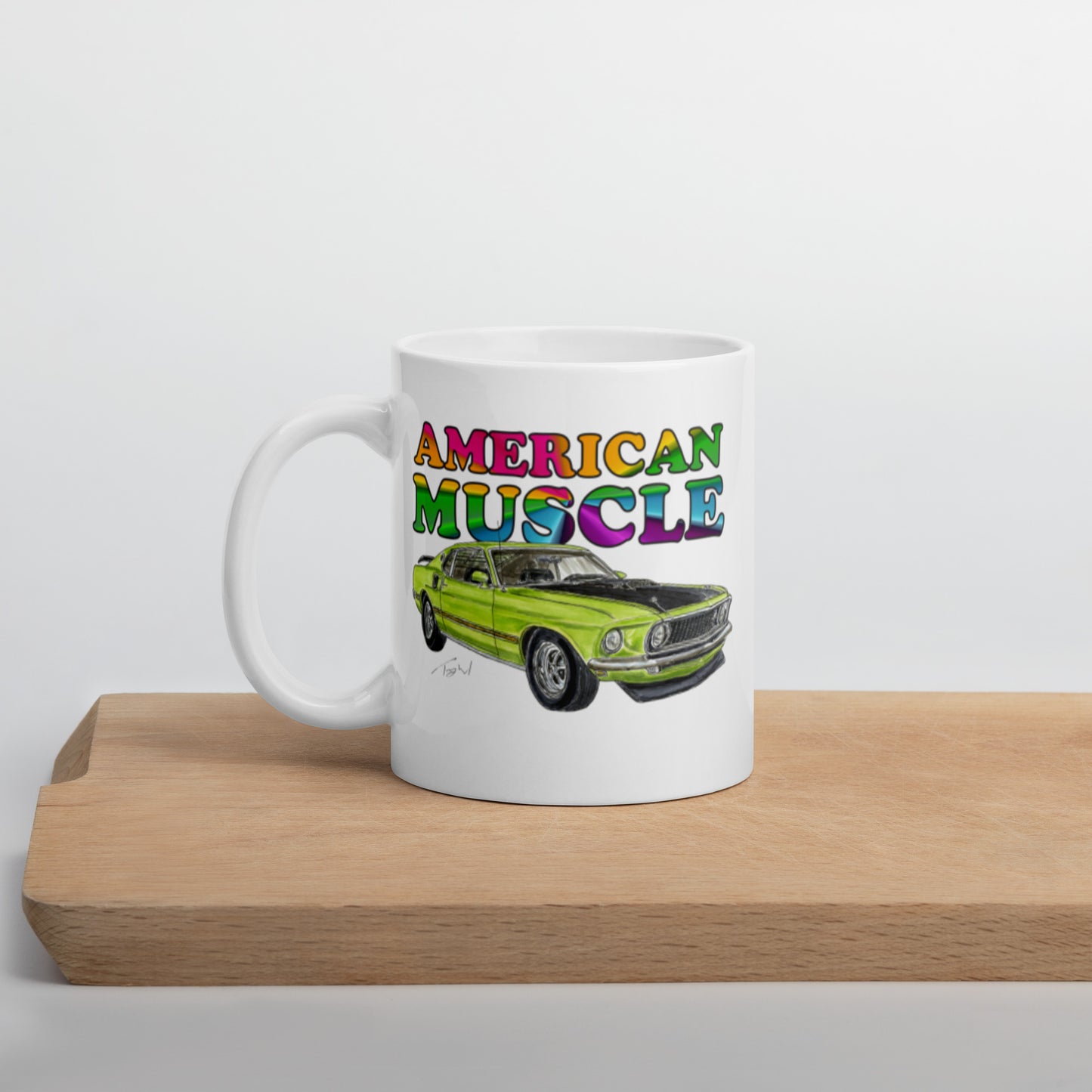 1969 M Mach 1 Green American Muscle White glossy mug