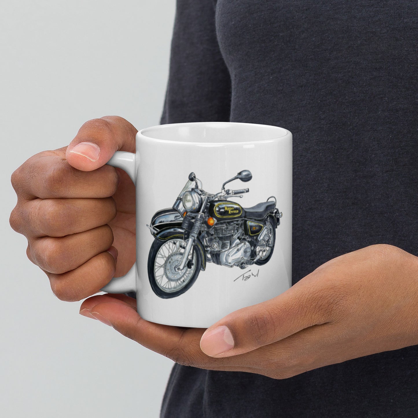 British Royal Enfield Motorcycle SC White glossy mug