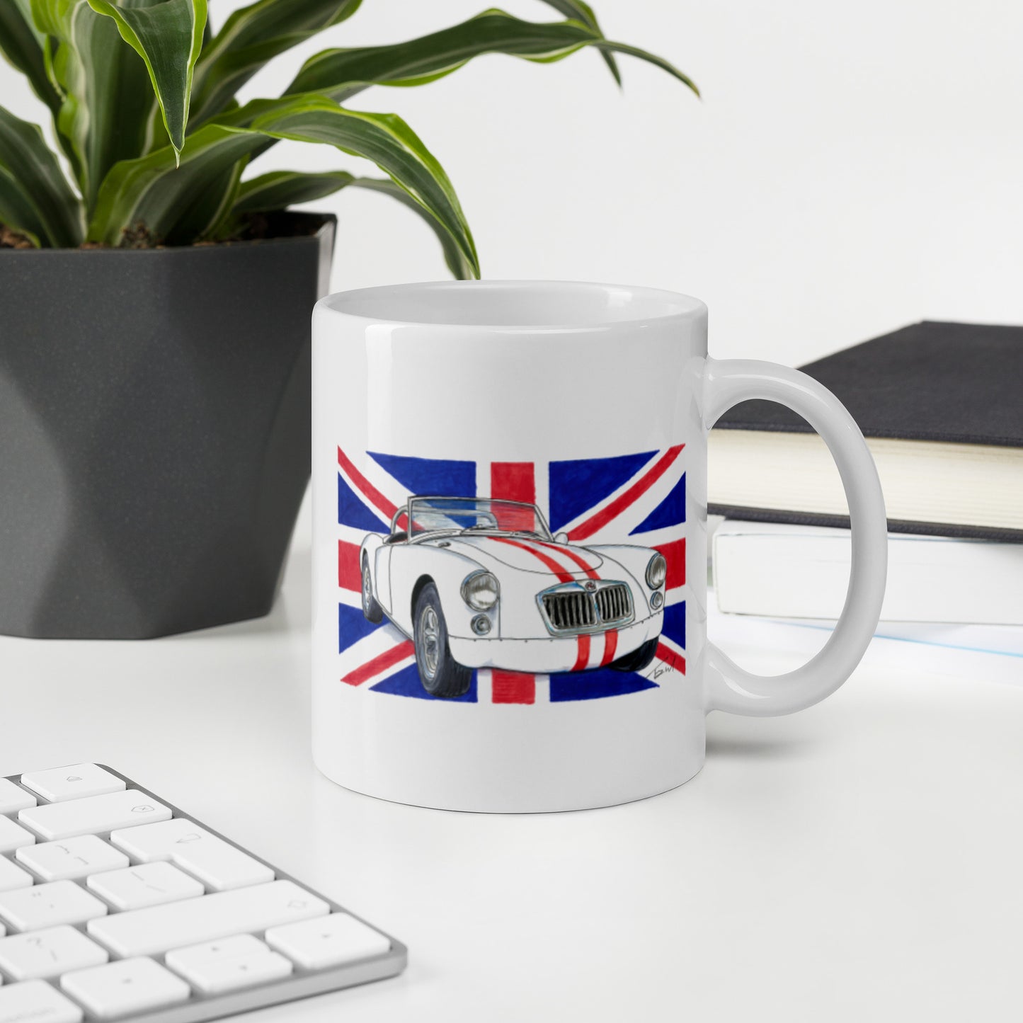 British 1962 MGA Union Jack White glossy mug