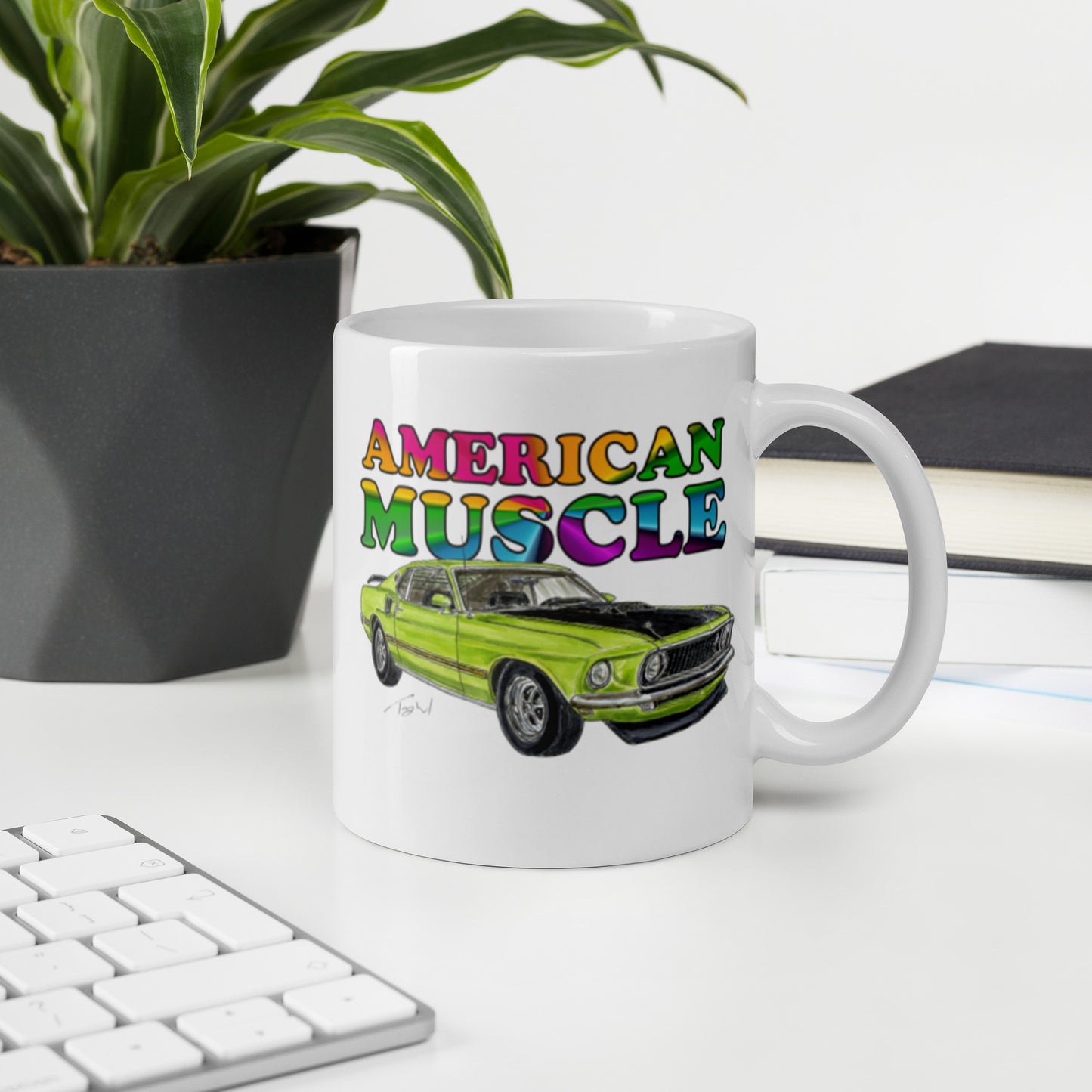 1969 M Mach 1 Green American Muscle White glossy mug