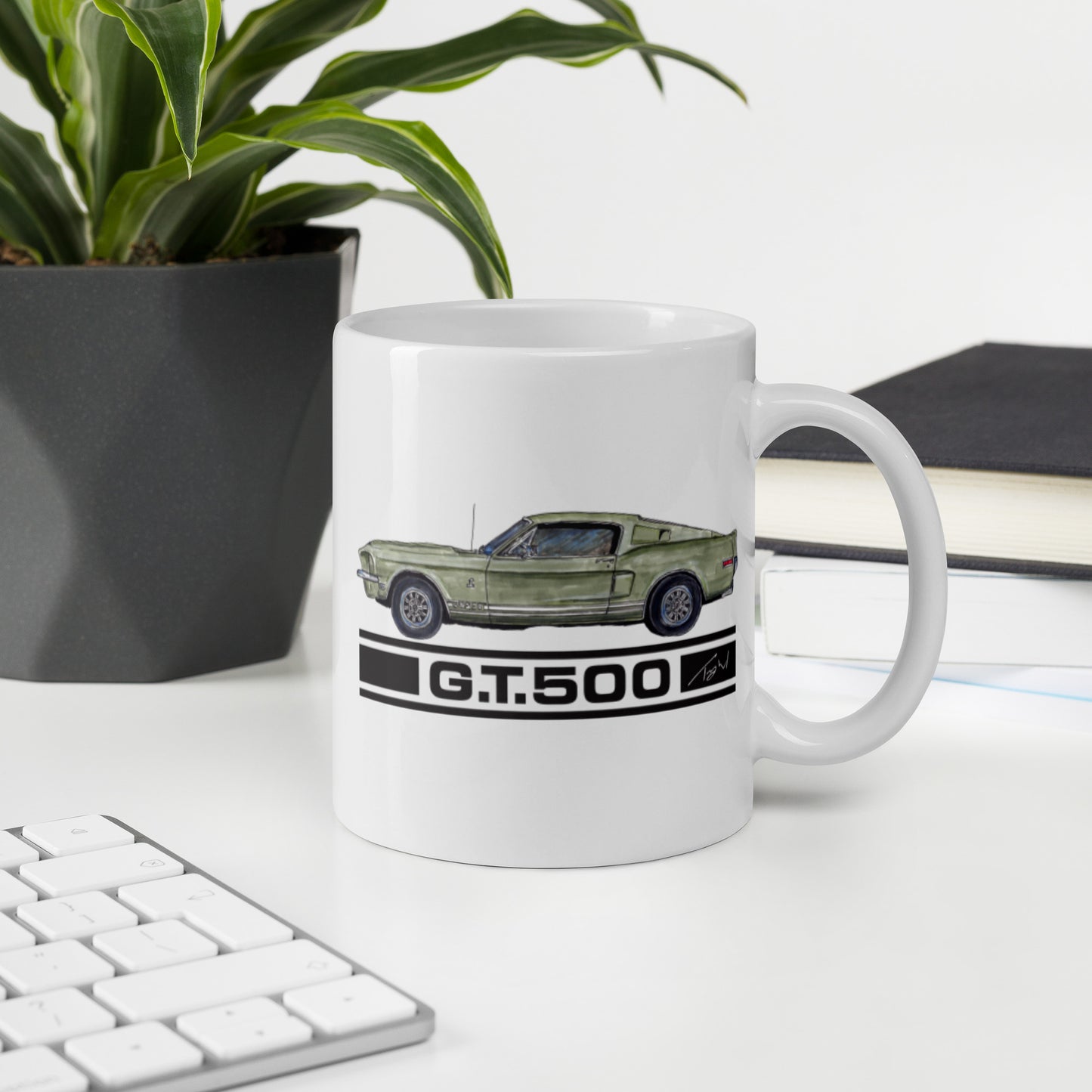 1968 M Shelby GT500 Black Decal White glossy mug