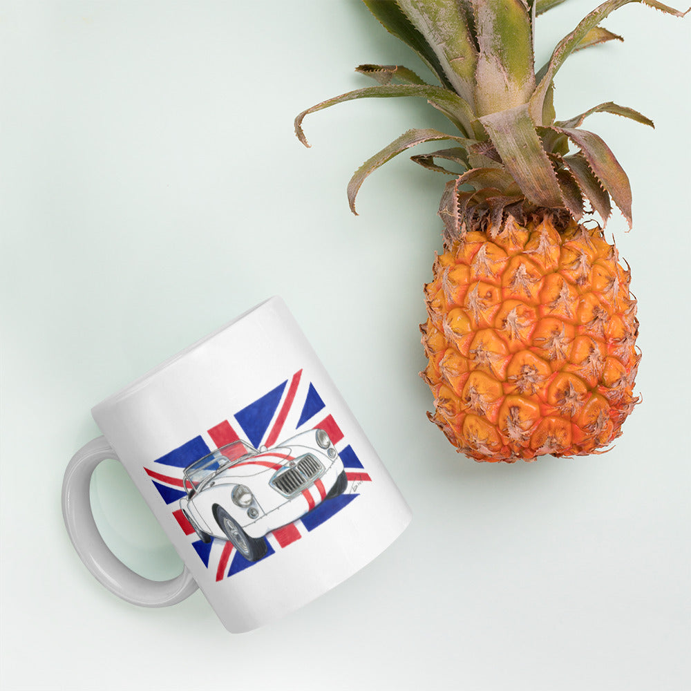 British 1962 MGA Union Jack White glossy mug