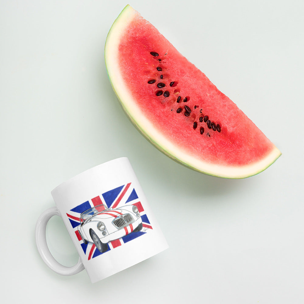 British 1962 MGA Union Jack White glossy mug