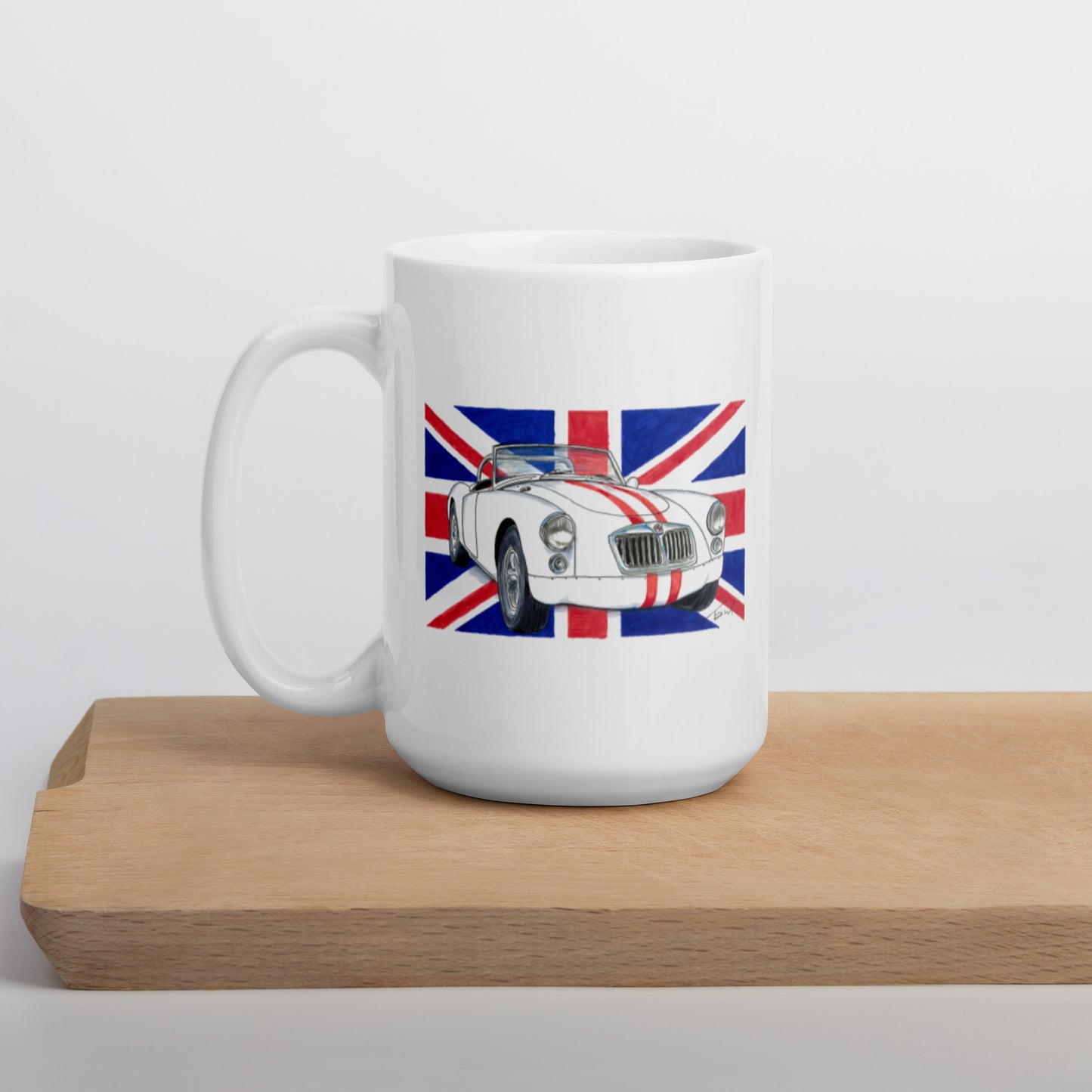 British 1962 MGA Union Jack White glossy mug