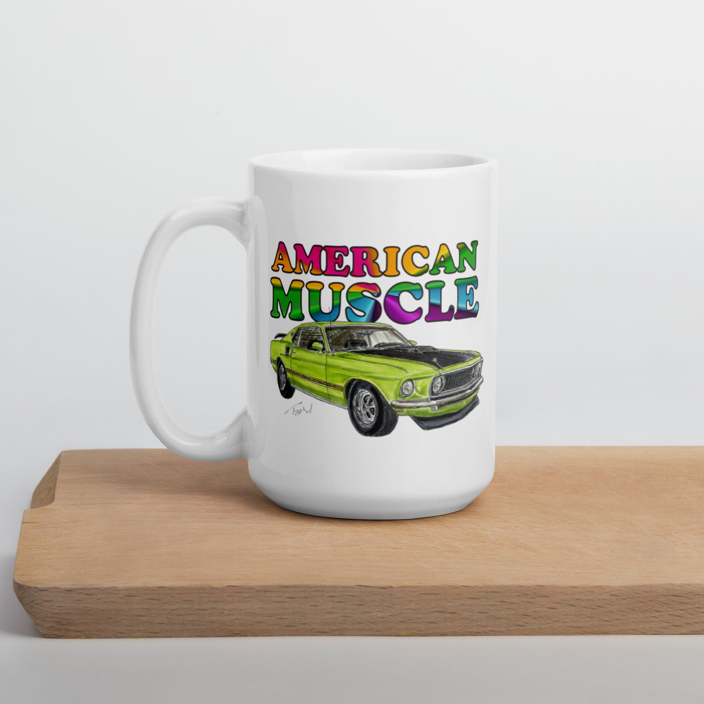 1969 M Mach 1 Green American Muscle White glossy mug