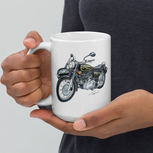 British Royal Enfield Motorcycle SC White glossy mug