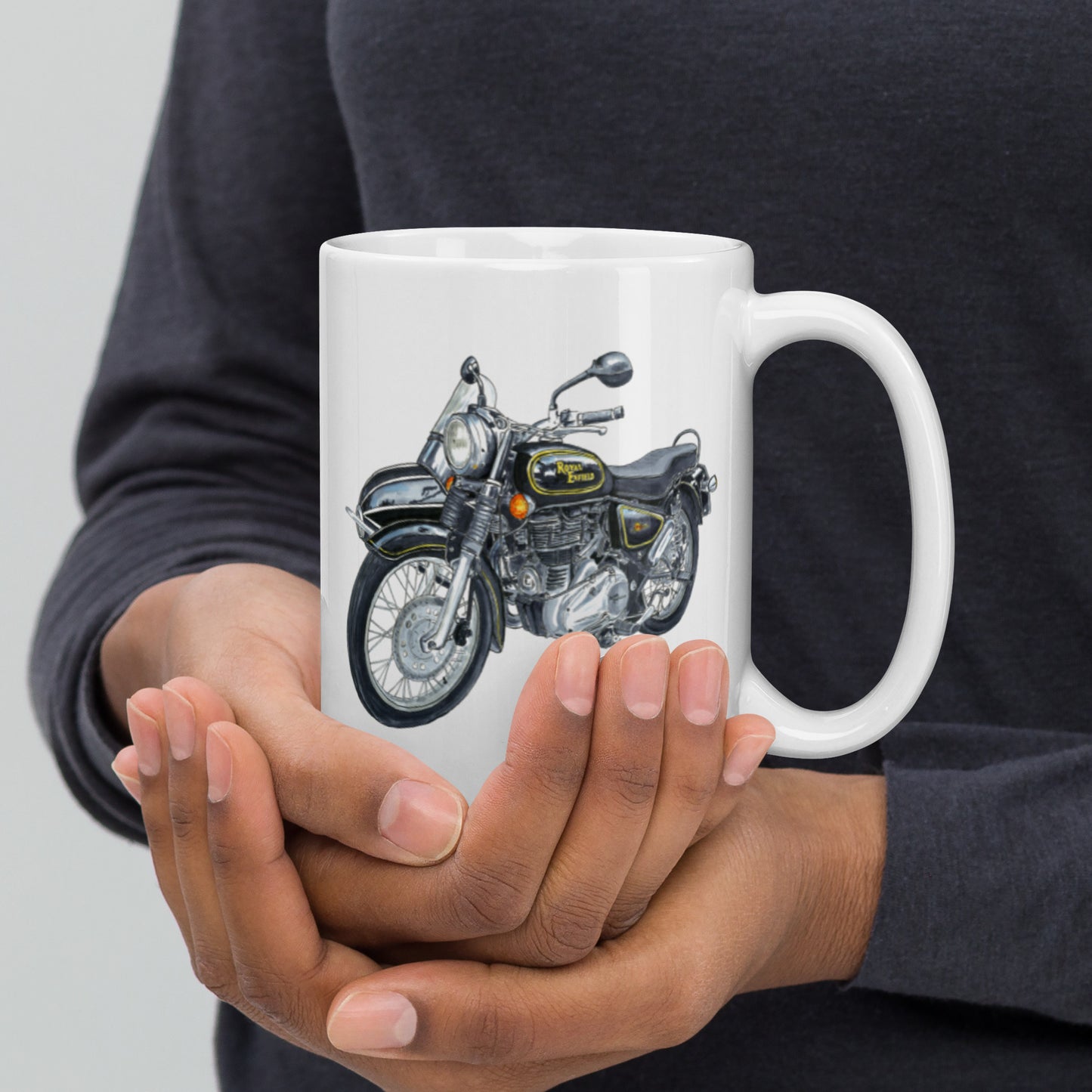 British Royal Enfield Motorcycle SC White glossy mug