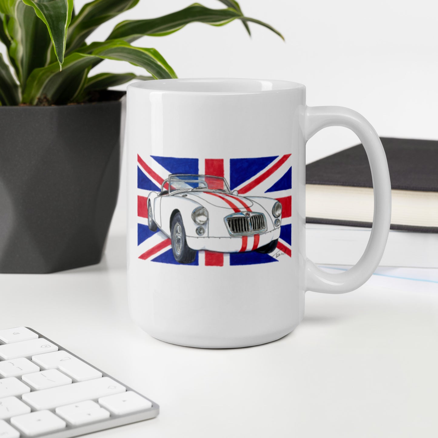 British 1962 MGA Union Jack White glossy mug