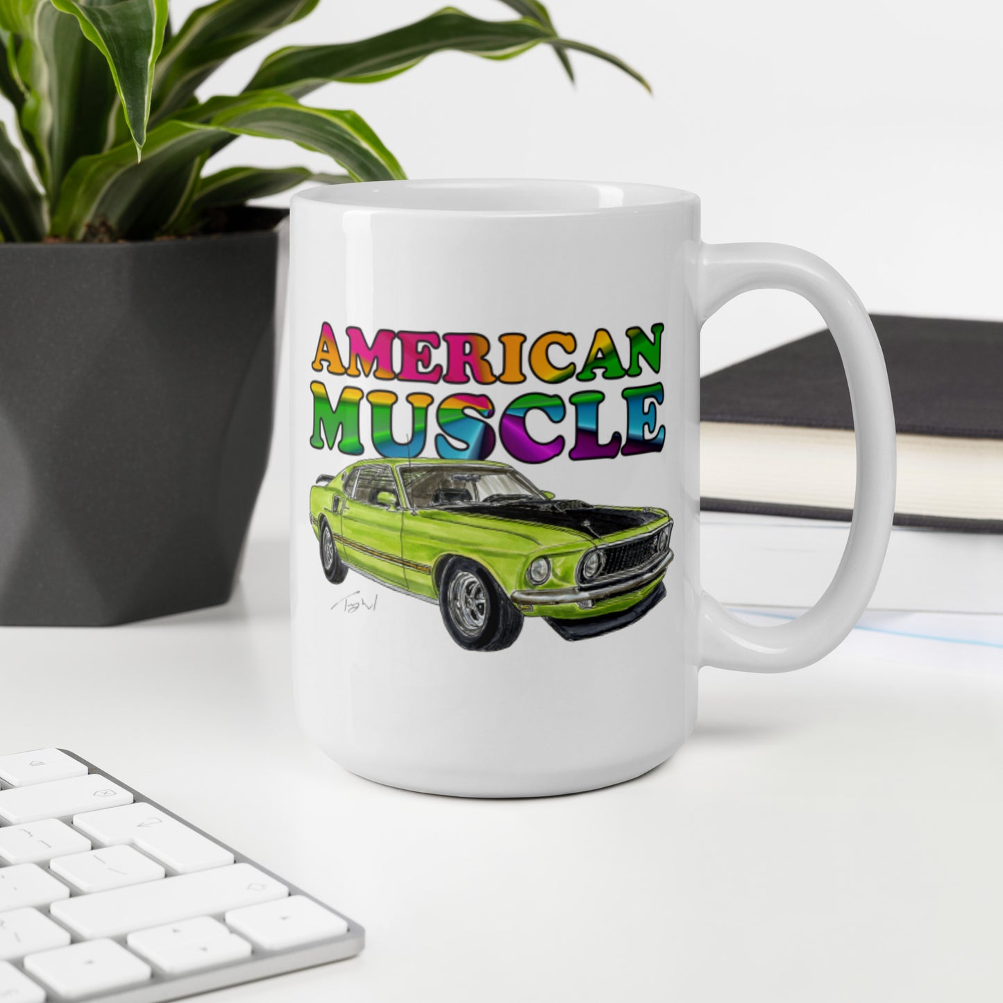 1969 M Mach 1 Green American Muscle White glossy mug