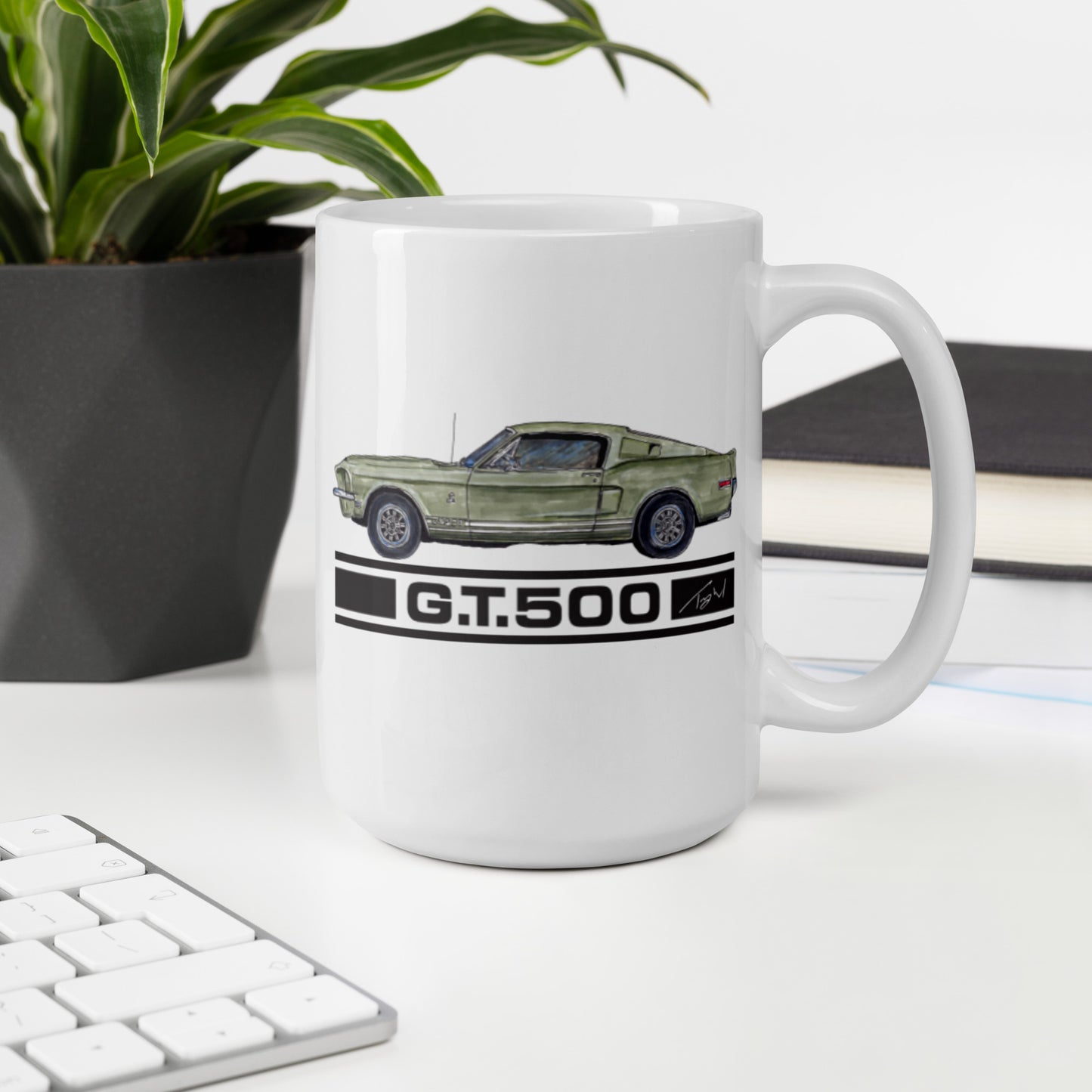 1968 M Shelby GT500 Black Decal White glossy mug