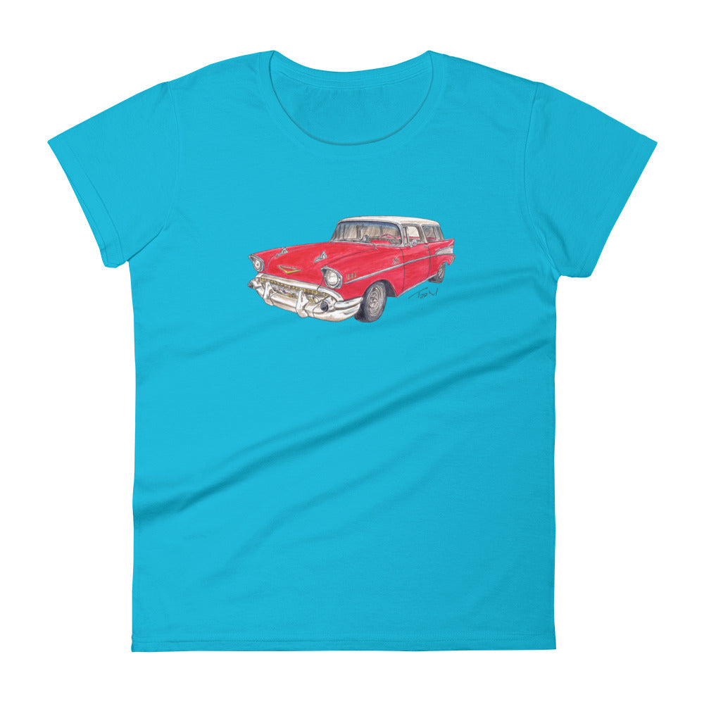 1957 C Belair Nomad Wagon Red-White Women's short sleeve t-shirt