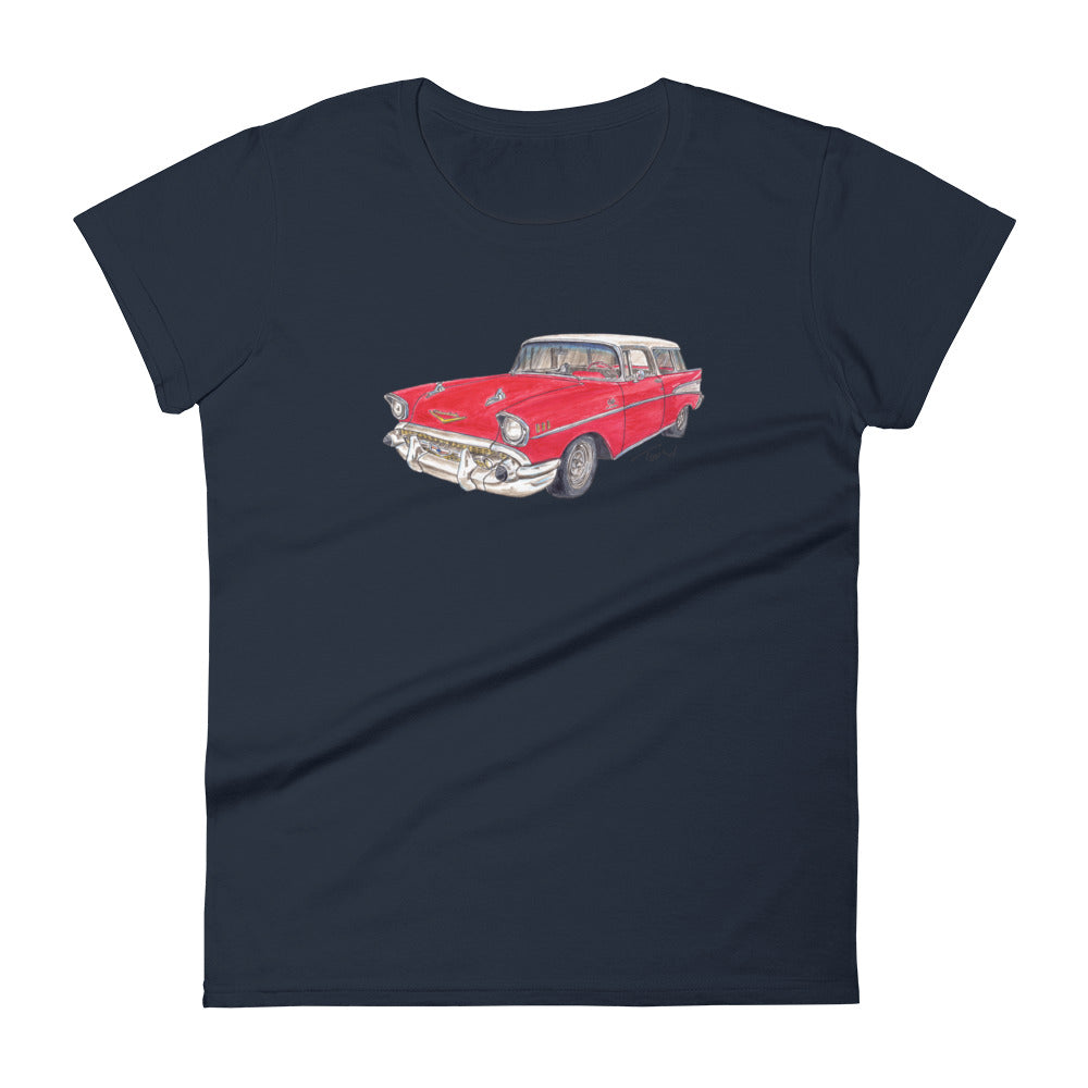 1957 C Belair Nomad Wagon Red-White Women's short sleeve t-shirt