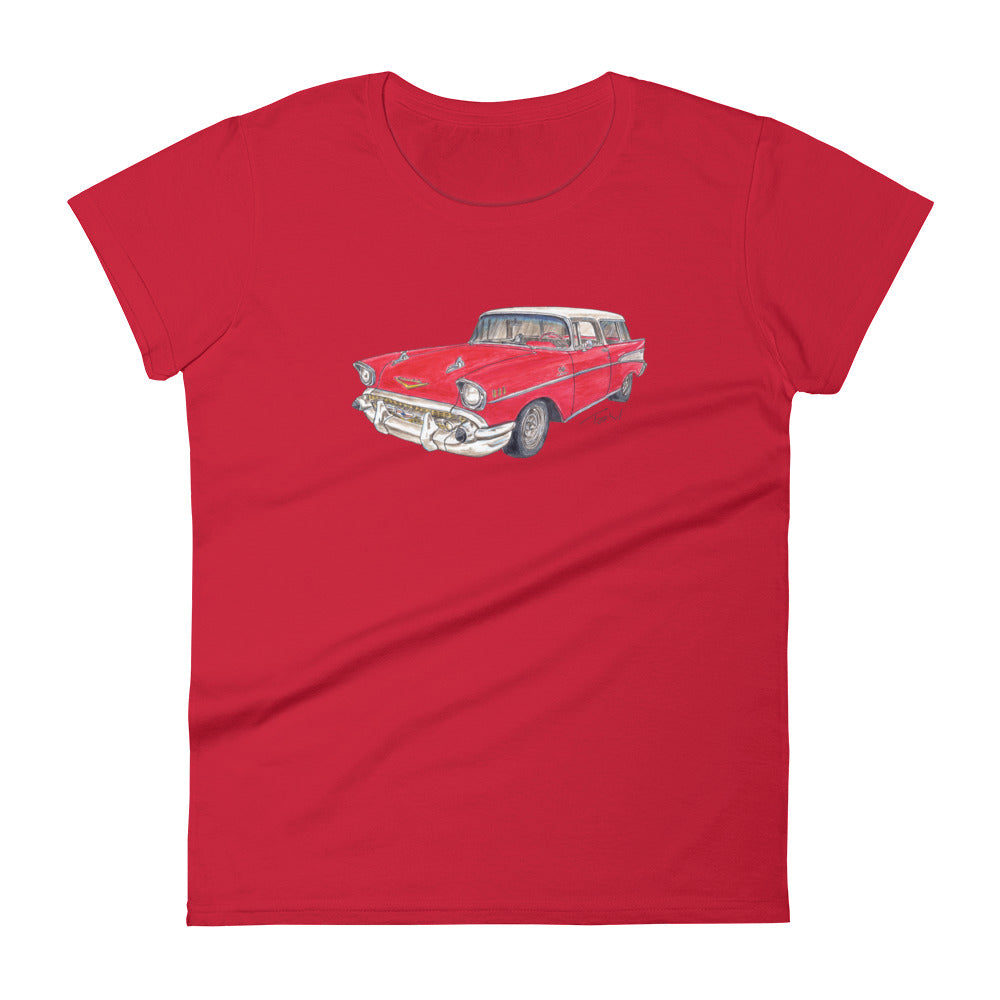 1957 C Belair Nomad Wagon Red-White Women's short sleeve t-shirt