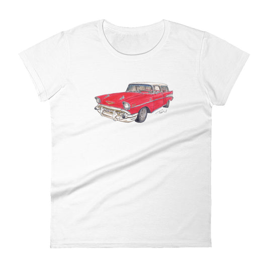 1957 C Belair Nomad Wagon Red-White Women's short sleeve t-shirt