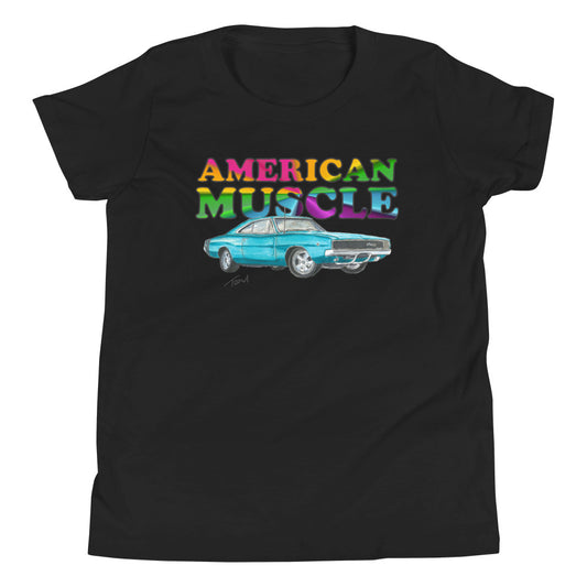 1968 Charger Blue American Muscle Youth Short Sleeve T-Shirt