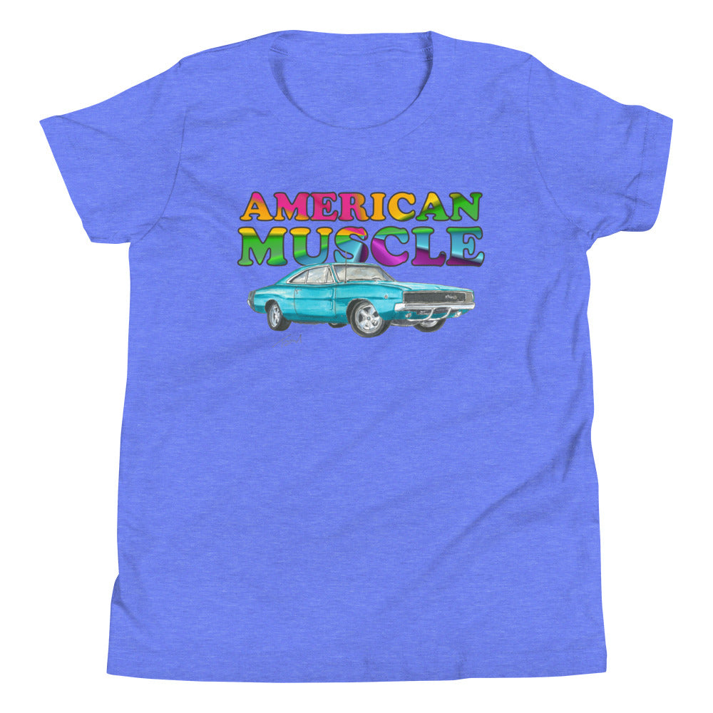 1968 Charger Blue American Muscle Youth Short Sleeve T-Shirt