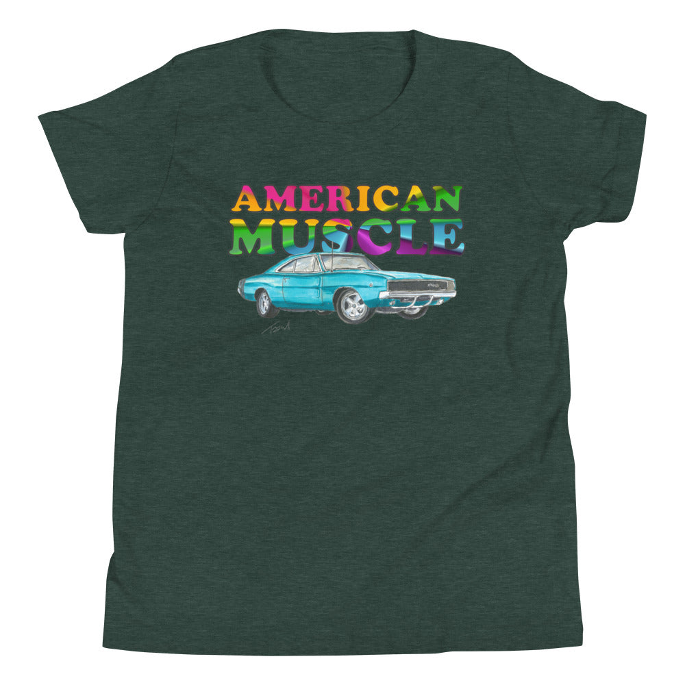 1968 Charger Blue American Muscle Youth Short Sleeve T-Shirt