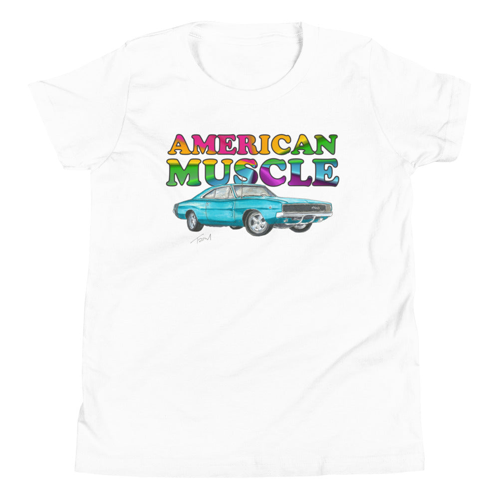 1968 Charger Blue American Muscle Youth Short Sleeve T-Shirt