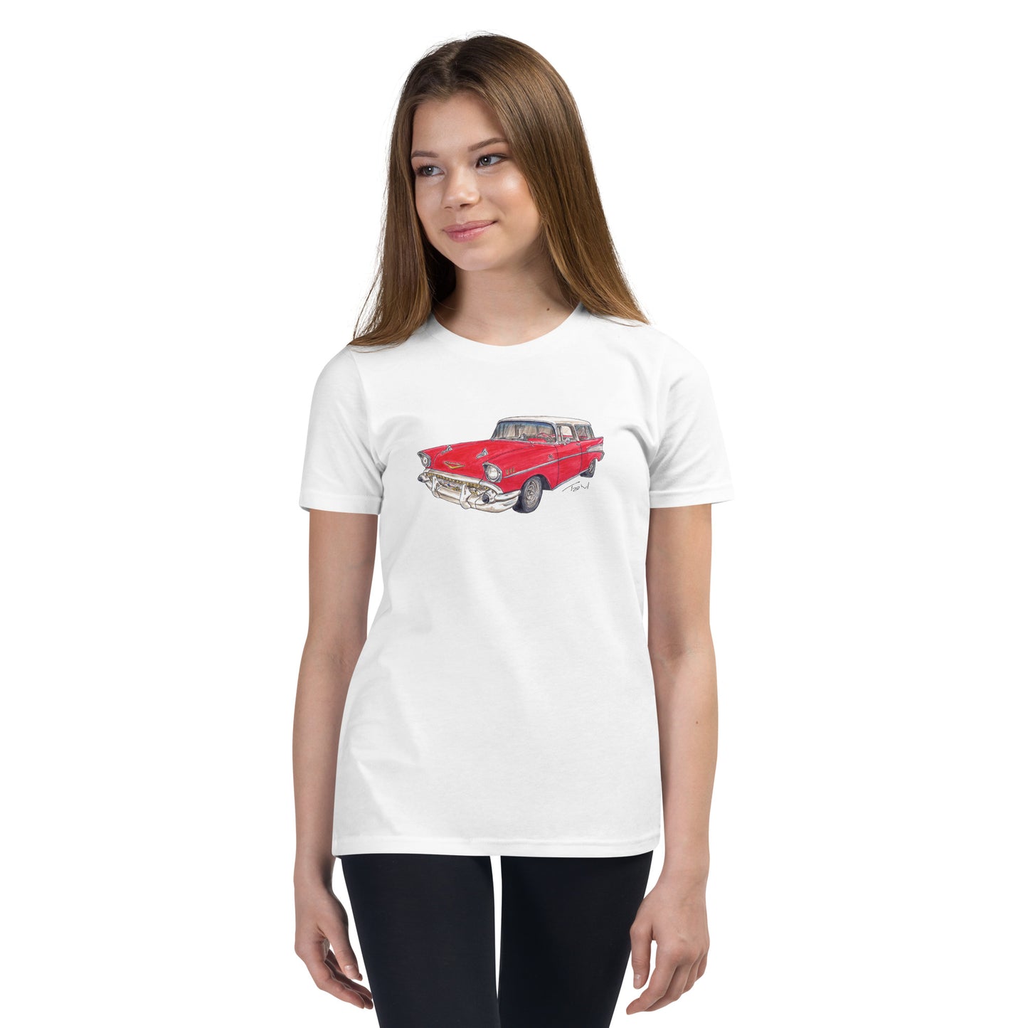 1957 C Belair Nomad Wagon Red-White Youth Short Sleeve T-Shirt